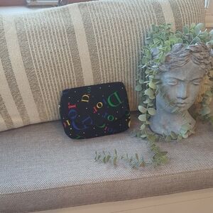 Vintage Dior Logo Clutch Pouch Bag Multicolor Black With Mirror Made In USA